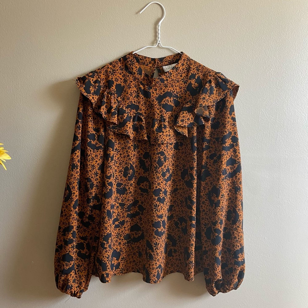 Topshop Orange and Black Floral Blouse - Picture 2 of 9